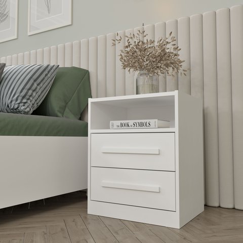 Mesa de Cabeceira 2 Gavetas Ripado Yescasa Branco