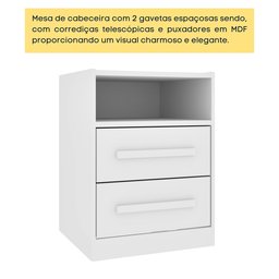 Mesa de Cabeceira 2 Gavetas Ripado Yescasa Branco - 5 Mesa de Cabeceira 2 Gavetas Ripado Yescasa Branco - 5