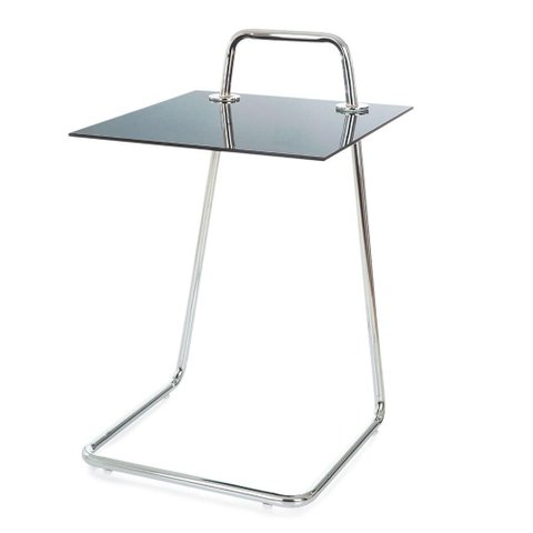 Mesa de Canto Anm0111m Anima Office Tampo de Vidro Quadrado Cor Preto Base de Aço Cromado