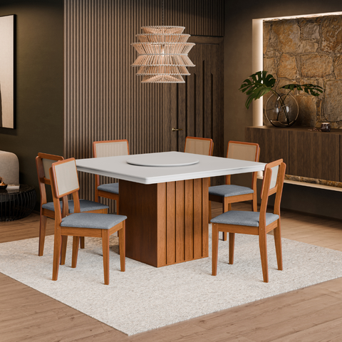 Conjunto Sala de Jantar Mesa Santiago 1,36 com 6 Cadeiras e Tampo Giratório