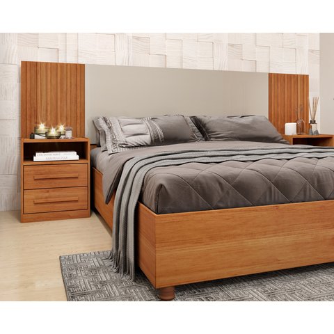 Cabeceira Box Casal com 4 Gavetas Ripado Yescasa Marrom Cinamomo/Off White