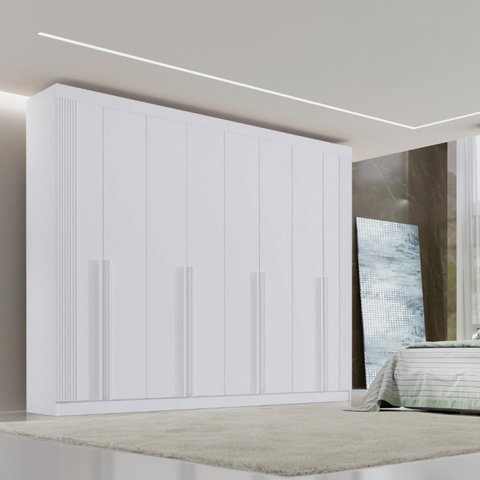 Guarda-Roupa Casal 100% MDF 8 Portas 8 Gavetas Império Ripado Branco