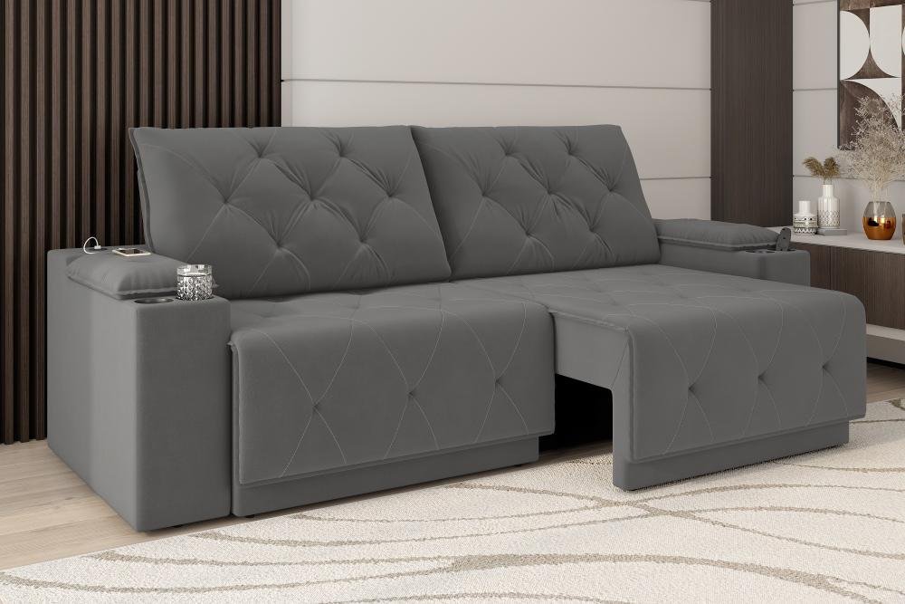 Sofá Jaguar 2,90m Retrátil/reclinável Bipartidosuede Cinza - Xflex Sofas