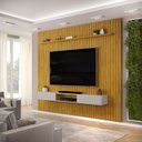 Ver imagem 1 de Conjunto com Painel Ripado e Bancada Suspensa 275cm Trento para Sala de Estar Cedro Bali DJ Móveis