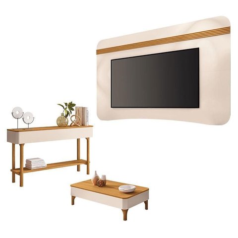 Painel Suspenso Armony Off White Cinamomo com Mesa de Centro Liz e Aparador Fiero Off White Cinamomo