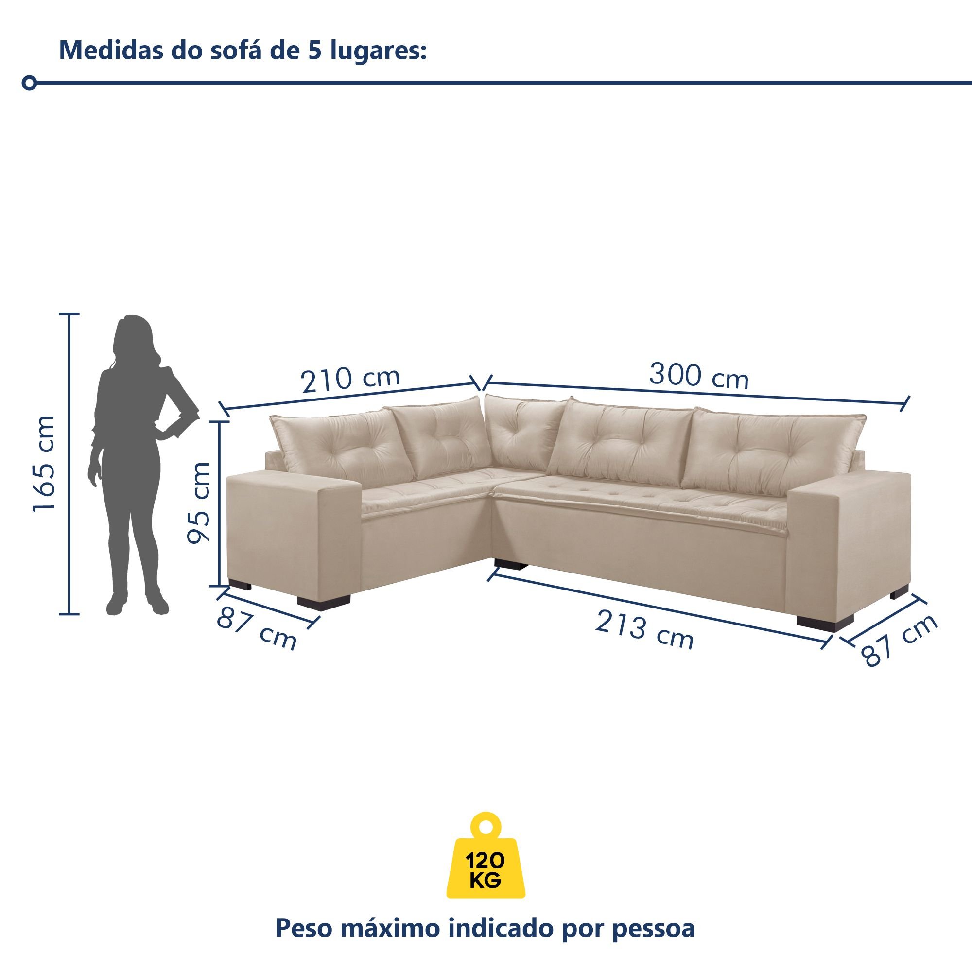 Sofá de Canto 5 Lugares 300x210cm M146 - 6