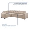 Sofá de Canto Fixo 5 Lugares 300x210cm Veludo Bege Molas Bonnel Oslo - 4