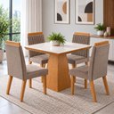 Ver imagem 1 de Conjunto Mesa Moderno Cadeiras Compacta Jantar Vidro Suede Capuccino Liso