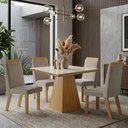 Ver imagem 1 de Conjunto Mesa Moderno Cadeiras Compacta Jantar Vidro Suede Capuccino Liso