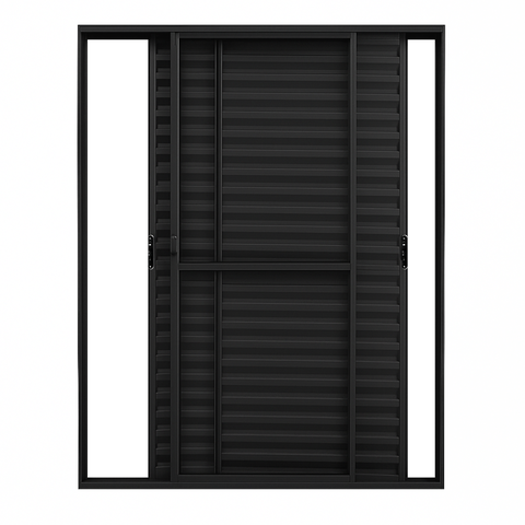 Porta Balcão de Aluminio Preto 3 Folhas Móveis com Trinco 2,10x1,20