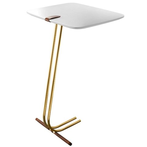 Mesa Apoio Lateral para Sofá Lisboa Pé Dourado LarFlex:Branco