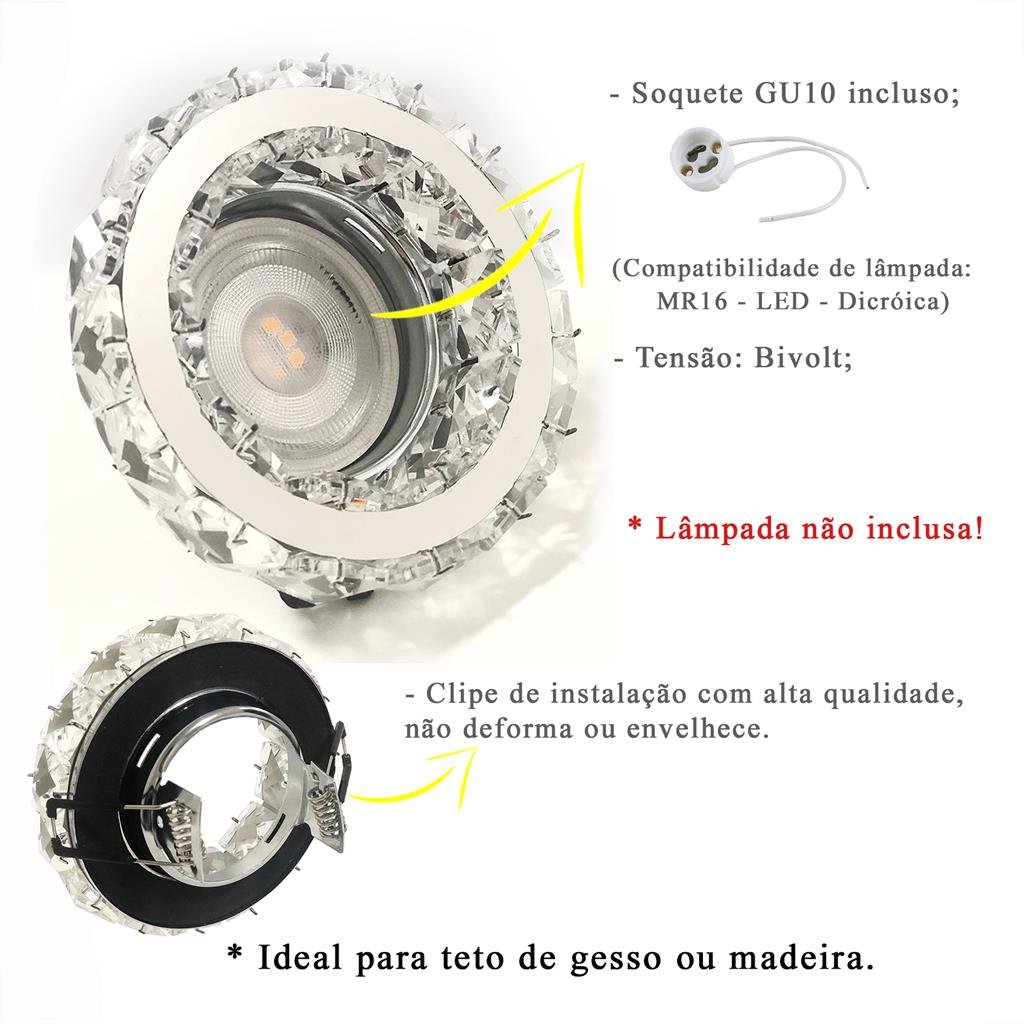 3 Spot Embutir Cristal Redondo K9 MR16 Corredor Lup70 - 3