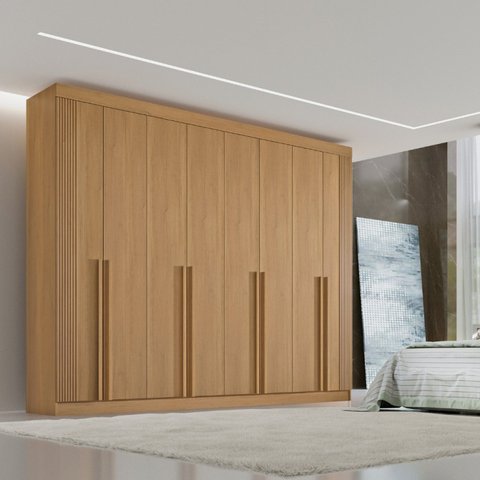 Guarda-Roupa Casal 100% MDF 8 Portas 8 Gavetas Império Ripado Cinamomo