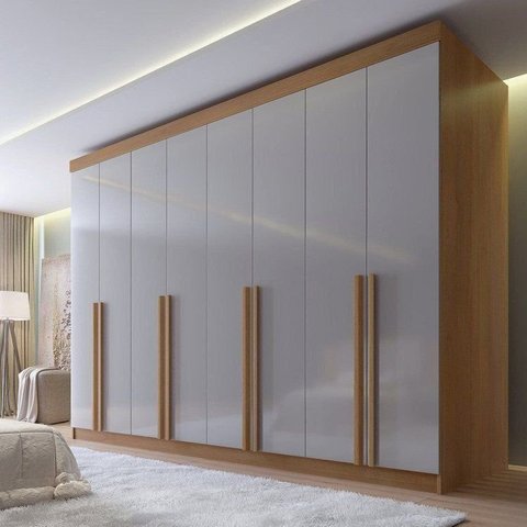 Guarda-Roupa Casal 100% MDF 8 Portas 8 Gavetas Império Cinamomo/Off White