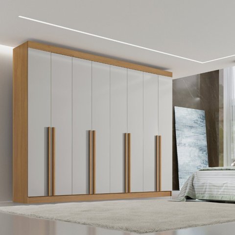 Guarda-Roupa Casal 100% MDF 8 Portas 8 Gavetas Império Cinamomo/Off White