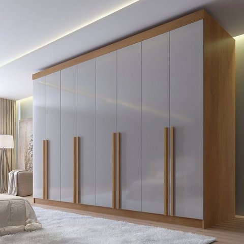 Guarda-Roupa Casal 100% MDF 8 Portas 8 Gavetas Império Cinamomo/Off White