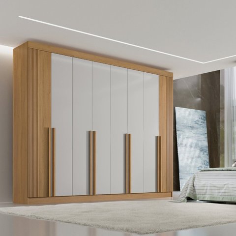 Guarda-Roupa Casal 100% MDF 8 Portas 8 Gavetas Imperio Ripado Cinamomo/Off White