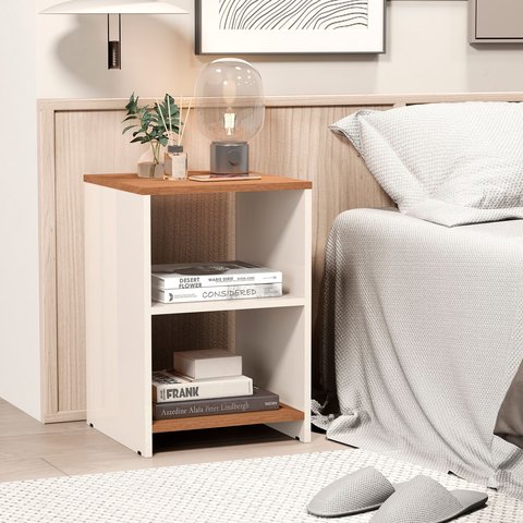 Mesa de Cabeceira 2 Prateleiras Dubai Off White/freijó