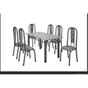 Ver imagem 2 de Conjunto Mesa Tubular com 6 Cadeiras Atenas Prata/Tubos Martelado/Estofados Mosaico Branco Pre
