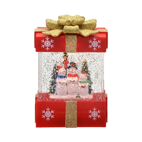 Caixa Presente Natal com Luz e Mov em Agua B de Neve 18cm