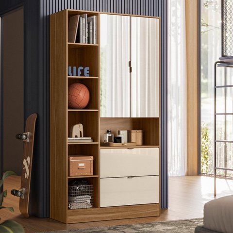 Armário Multiuso 2 Portas 2 Gavetas com Espelho Joy