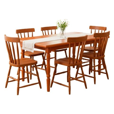 Mesa Retangular 160x80 06 Cadeiras Madeira Macica Pes Torneados Marjori - Mel Brilho