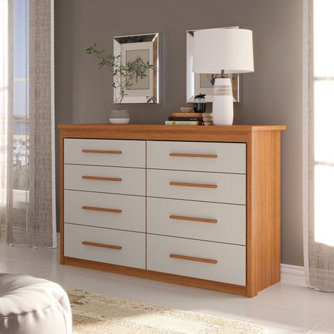 Cômoda para Quarto 8 Gavetas Elegance Marrom/Freijó/Off-White