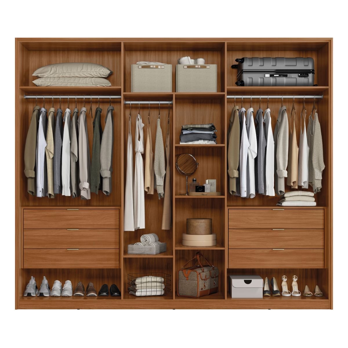 Guarda Roupa Casal Ripado 6 Portas e 6 Gavetas 267 x 230cm Atrice