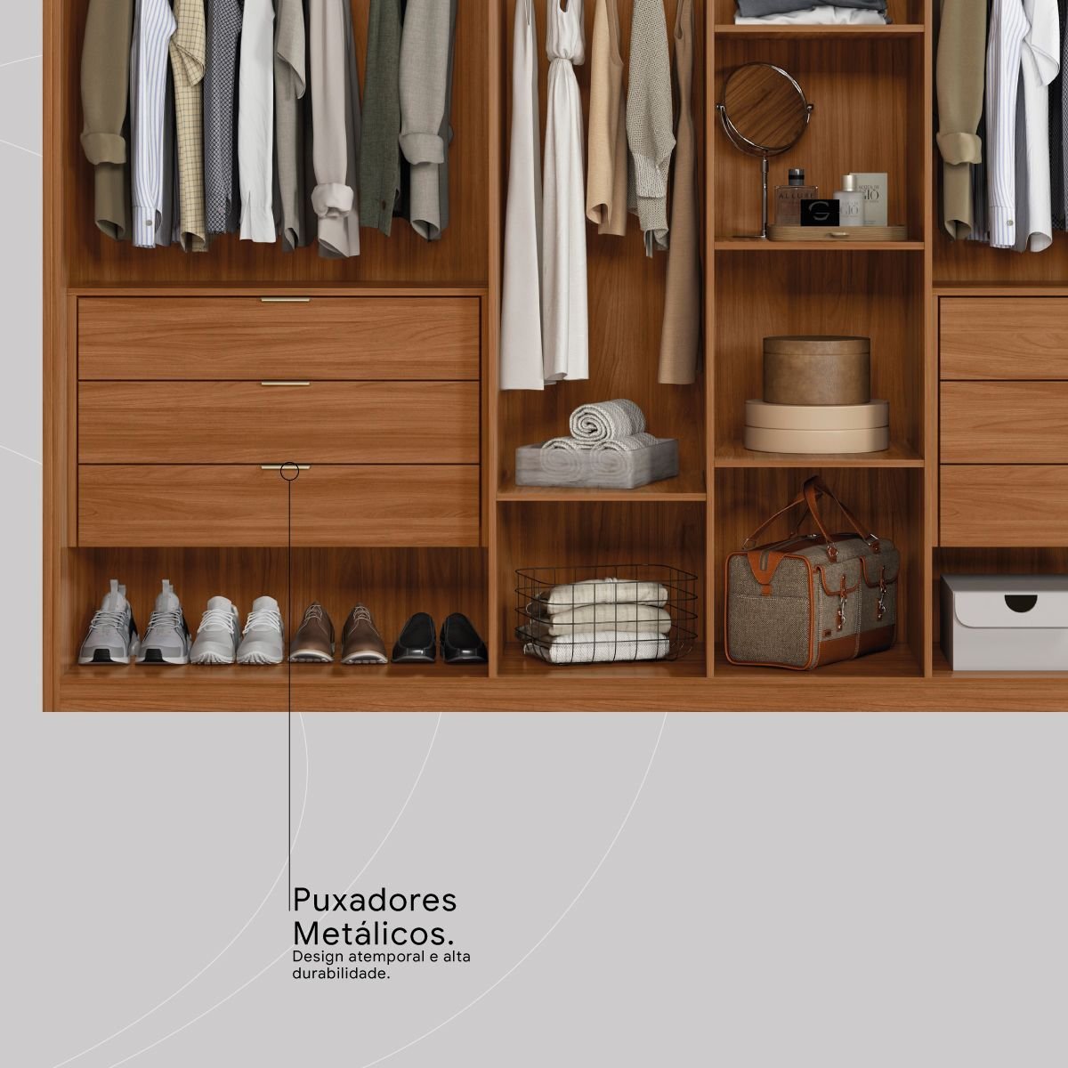 Guarda Roupa Casal Ripado 6 Portas e 6 Gavetas 267 x 230cm Atrice
