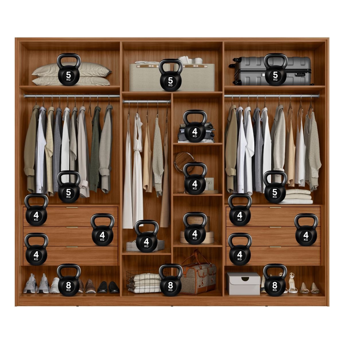 Guarda Roupa Casal Ripado 6 Portas e 6 Gavetas 267 x 230cm Atrice