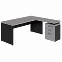 Ver imagem 3 de Mesa em L 150cm X 160cm Gaveteiro 3 Gavetas Pés Painel F5 Cor:cinza Sagrado com Preto