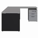 Ver imagem 5 de Mesa em L 150cm X 160cm Gaveteiro 3 Gavetas Pés Painel F5 Cor:cinza Sagrado com Preto