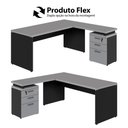 Ver imagem 7 de Mesa em L 150cm X 160cm Gaveteiro 3 Gavetas Pés Painel F5 Cor:cinza Sagrado com Preto