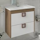 Ver imagem 2 de Kit Gabinete de Banheiro 60cm com Cuba Mármore e Espelheira:amendoa/branco