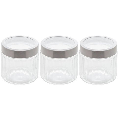 Kit 3 Potes de Vidro Borossilicato Porta Mantimentos Lyor 870ml Cada Tampa Inox Sydney