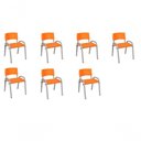 Ver imagem 1 de Kit 7 Cadeira Iso Infantil Creche, Base Cinza Laranja