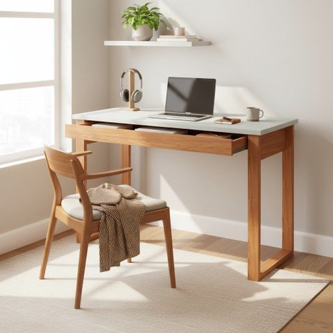 Mesa para Escritório Estilo Industrial 1,18m 1 Gaveta Móvel na Caixa