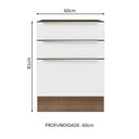 Ver imagem 2 de Balcão Madesa Lux 60 cm 3 Gavetas (Sem Tampo) Rustic/Branco Veludo Cor:Rustic/Branco Veludo