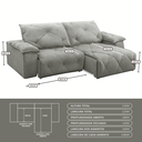Ver imagem 4 de Sofá 210cm Retratil e Reclinavel 4 Lugares Texas Cinza Nevoa