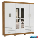 Ver imagem 1 de Guarda Roupa Casal com Espelho 6 Portas 4 Gavetas com Pés 177cm Hercúles Cinamomo/Off White - Carioca Móveis