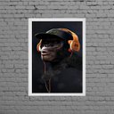 Ver imagem 1 de Quadro Macaco Com Headphone 24x18cm - com vidro:Madeira branca