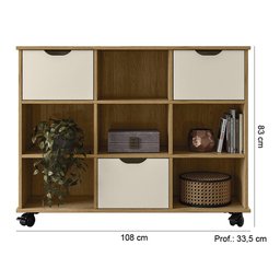 Nicho Organizador C/ Rodízios Freijó e 03 Gavetas Off White Qmovi - 2