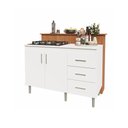 Ver imagem 4 de Kit Bancada Ilha para Cozinha + Balcão para Cooktop 1,20m 5 Bocas 2 Portas e 3 Gavetas Turim Branco