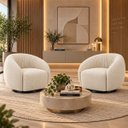 Ver imagem 1 de Kit 2 Poltrona Giratória 360° Orgânica Bouclé Sala Nuvem:Bouclê/Offwhite