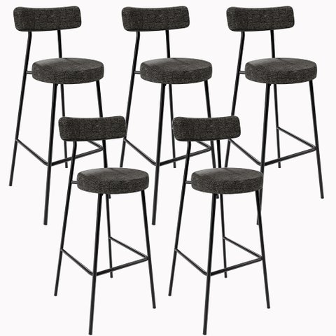 Kit 05 Banquetas Altas Cozinha Sala De Jantar Estrutura Em Aço Milão F01 Linho Chumbo - Lyam