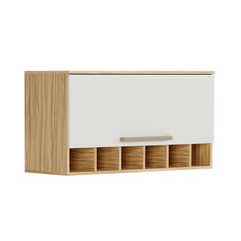 Armário Aéreo de Cozinha 80cm com 1 Porta Basculante e Mini Adega 100% MDF Itália Espresso Móveis Bege/Amêndoa/Off White