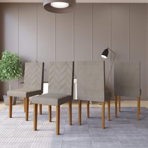 Conjunto 4 Cadeiras de Jantar com Pés em MDF Estofadas Fidelitá Itália Freijó/Cacau