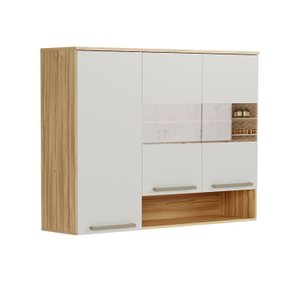 Armário Aéreo de Cozinha 120cm com 3 Portas Vidro Reflecta e Nicho 100% MDF Itália Espresso Móveis