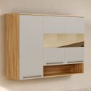 Ver imagem 1 de Armário Aéreo de Cozinha 120cm com 3 Portas Vidro Reflecta e Nicho 100% MDF Itália Espresso Móveis Bege/Amêndoa/Off White