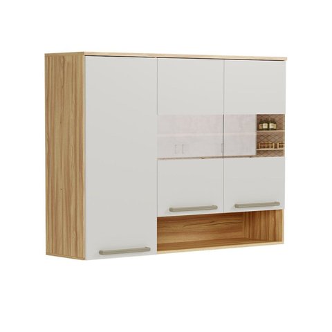 Armário Aéreo de Cozinha 120cm com 3 Portas Vidro Reflecta e Nicho 100% MDF Itália Espresso Móveis